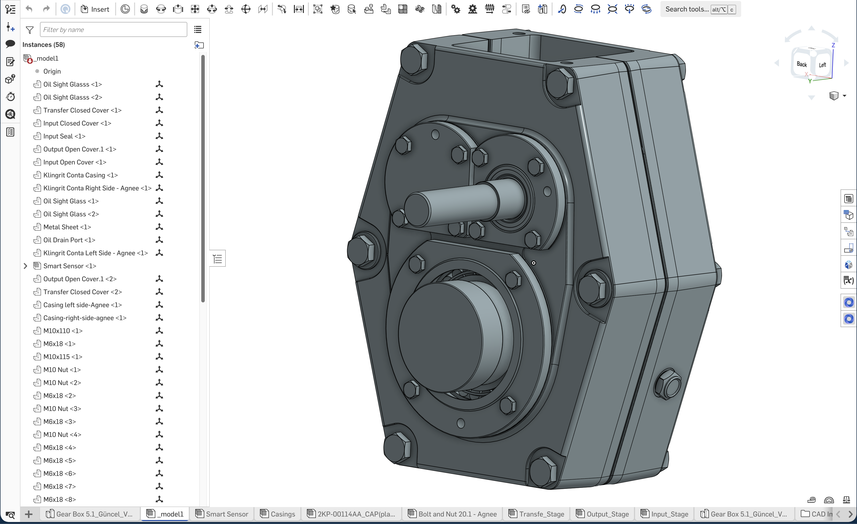 3D CAD model of industrial gearbox in Onshape